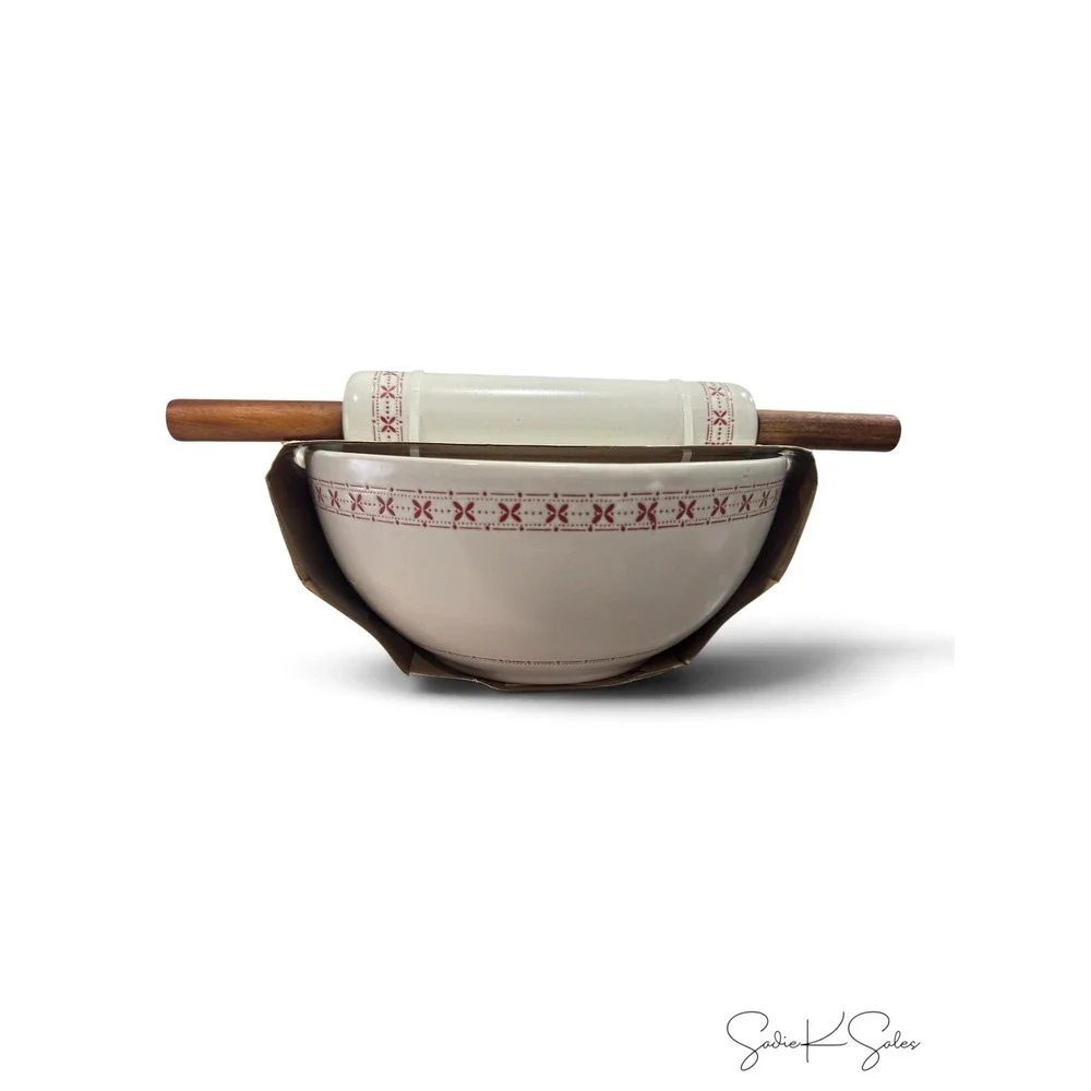 Christmas 2pc Mixing Bowl & Rolling Pin Set Cream/Red - Hearth & Hand Magnolia